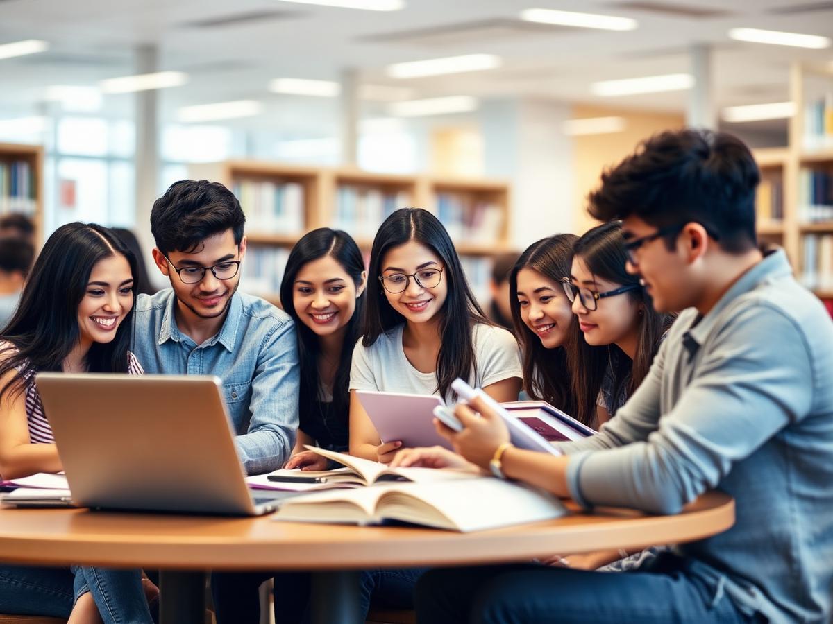 International students in library
